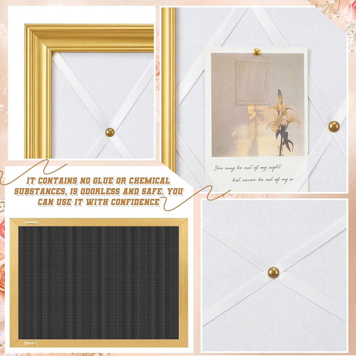 DoubleFill White Bulletin Board 21"×27" Linen Fabric Decorative Boa...