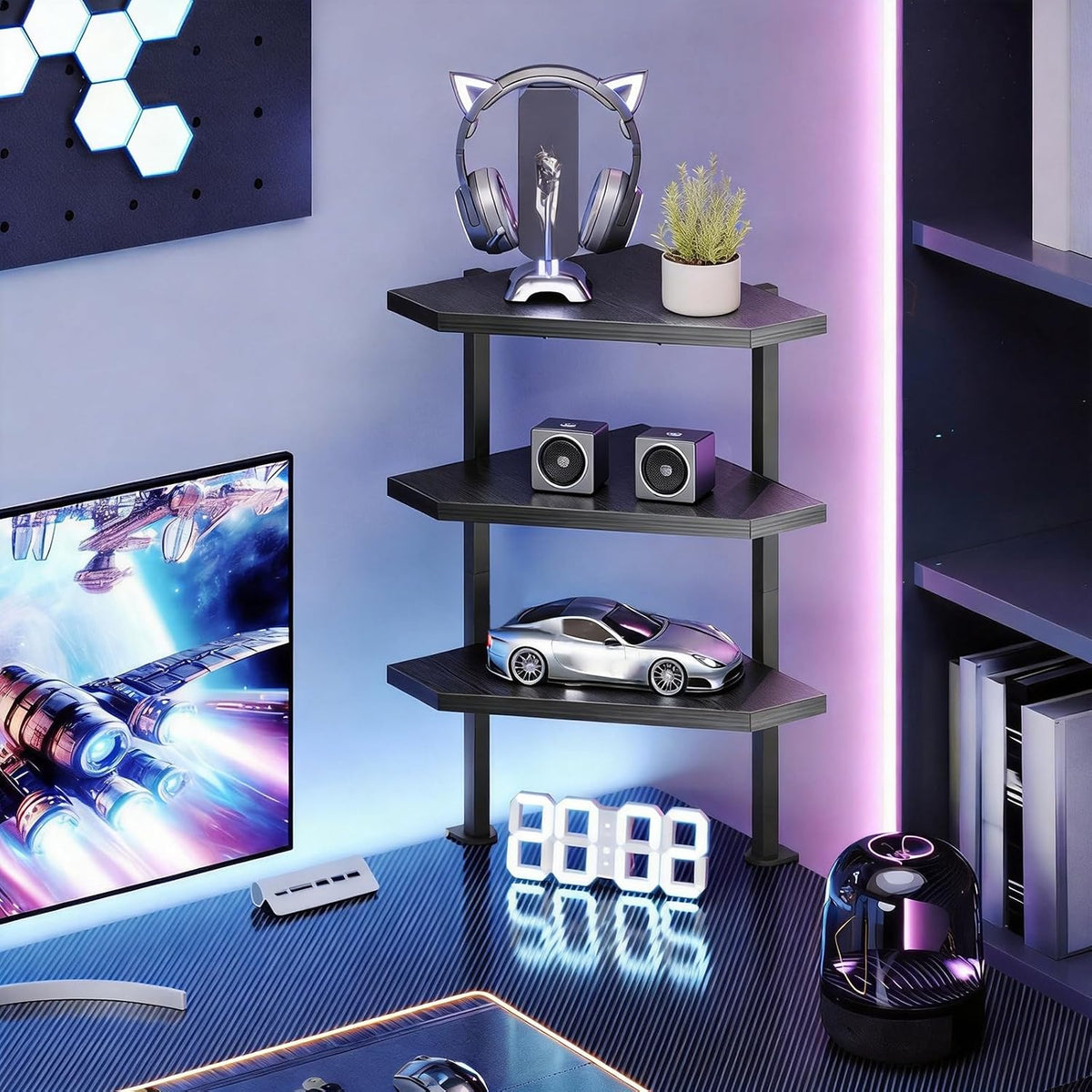 MAHANCRIS Clamp on Desk Corner Organizer, 3-Tier Desktop Shelf, Adjustable De...