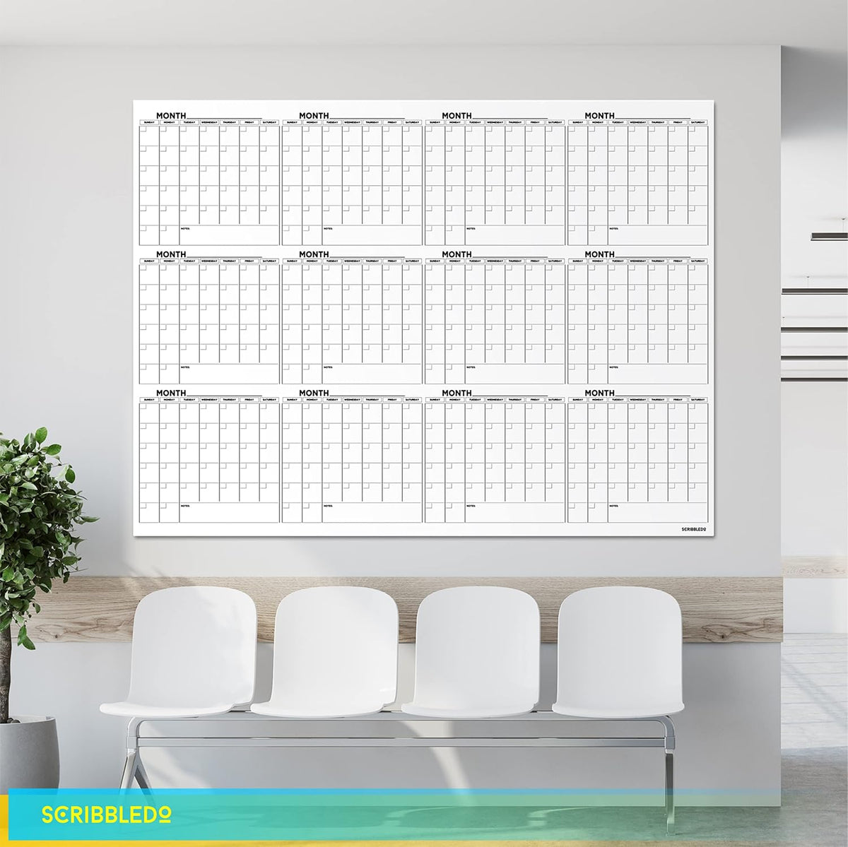 Large 36"x48" White Board Calendar for Wall 12 Month Planner Board ...