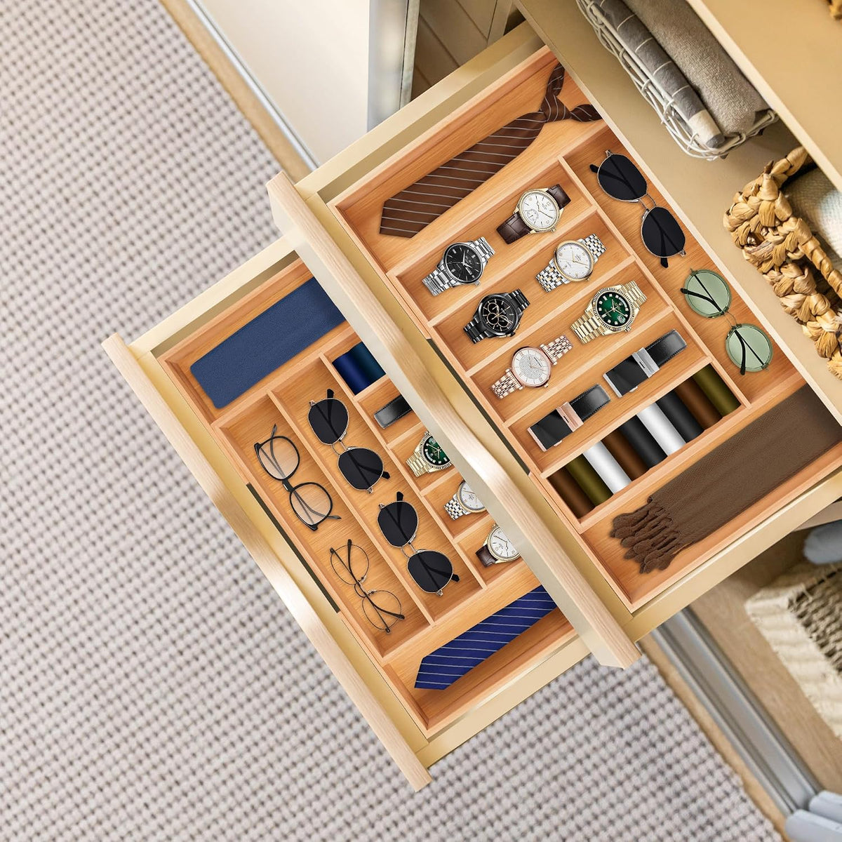 Large Premium Bamboo Silverware Organizer - Expandable Drawer Organizer &...