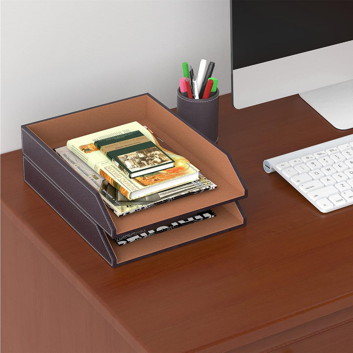 Leather Letter Tray, Thipoten Stackable Desk Organizer Holder for Office Supp...