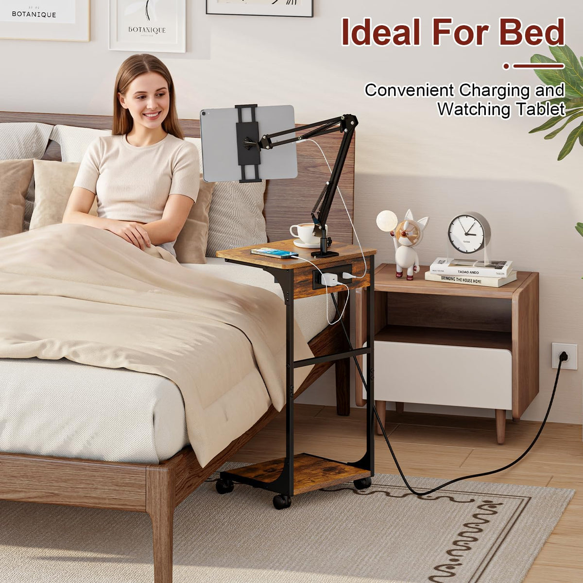 Cidaziya Floor Kindle Phone Tablet Stand with Side Table & Charging Station