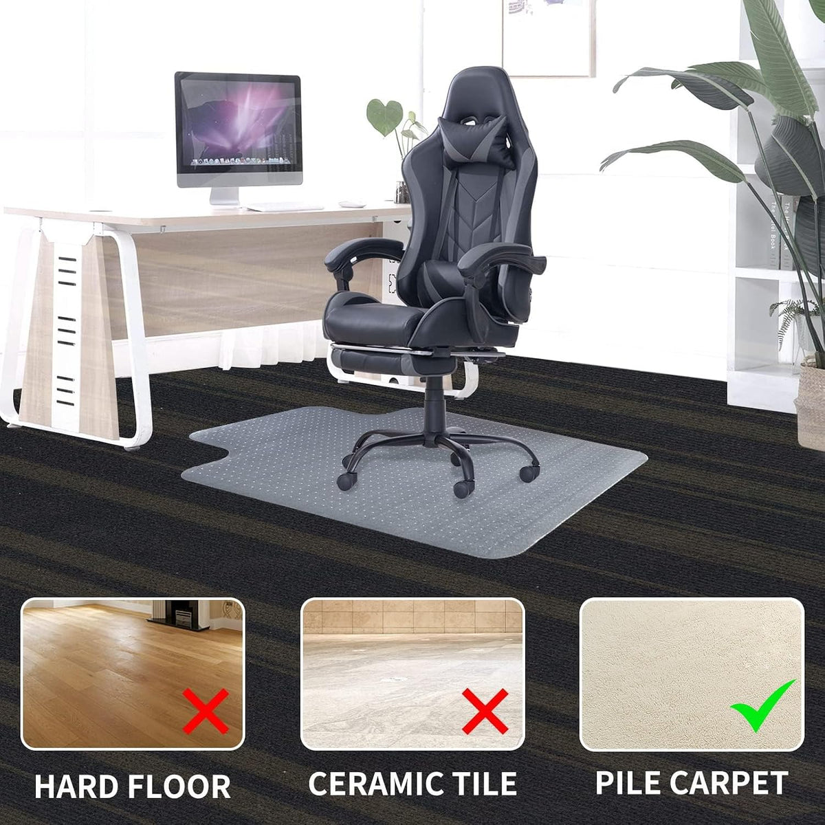 Chair Mat for Carpeted Floor with Lip,47''×36'' PVC Carpet Pr...