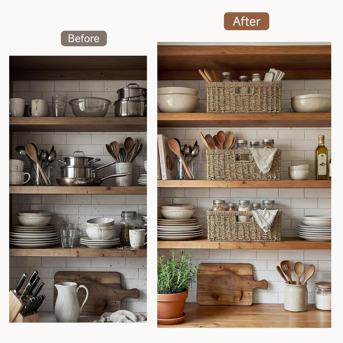 StorageWorks Wicker Storage Baskets for Shelves, Seagrass Basket, 1-Pack