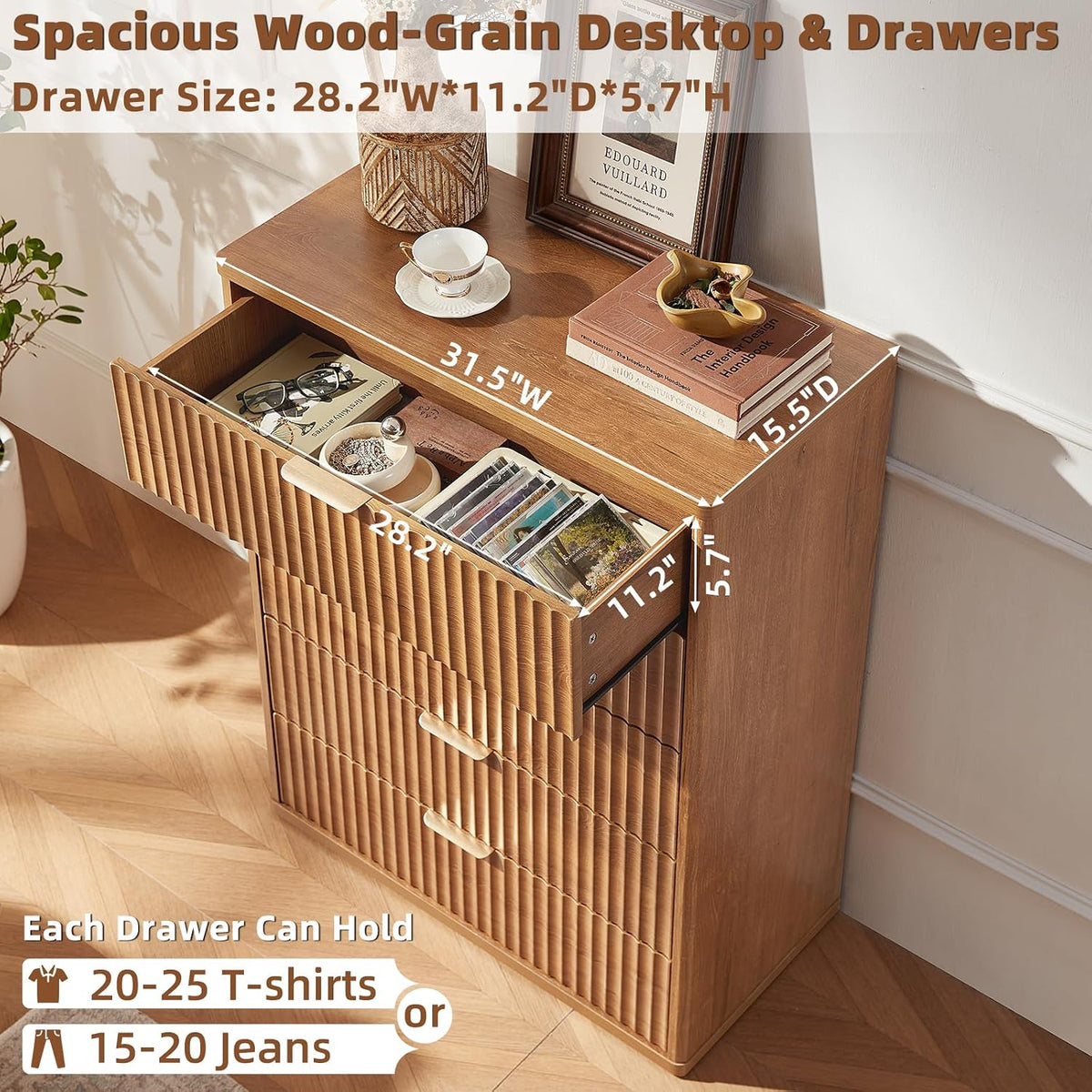 LEYAOYAO Fluted 5 Drawers Dresser for Bedroom, 41" Tall Modern Chest of ...