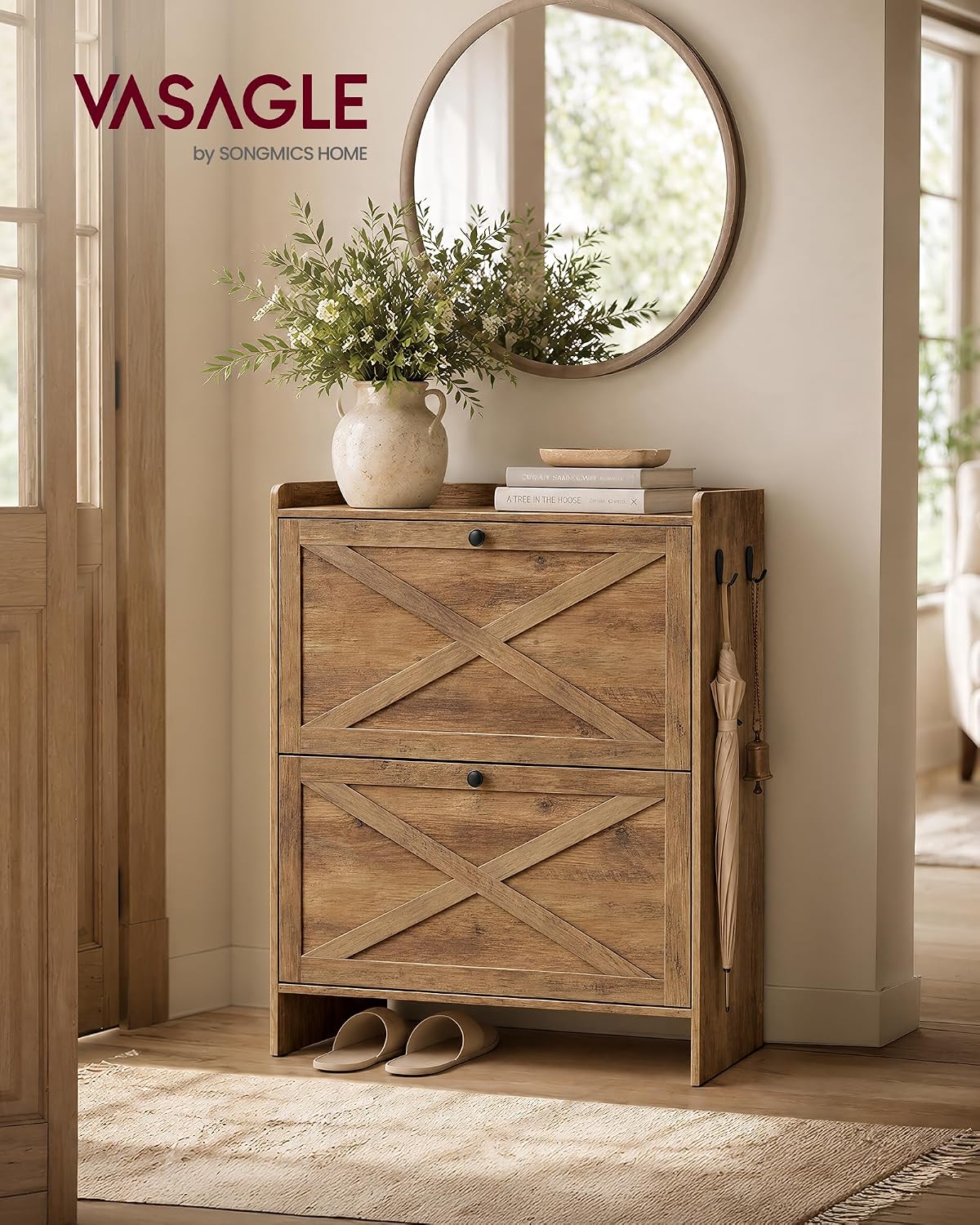 VASAGLE Narrow Shoe Storage Cabinet Organizer with 2 Flip Drawers