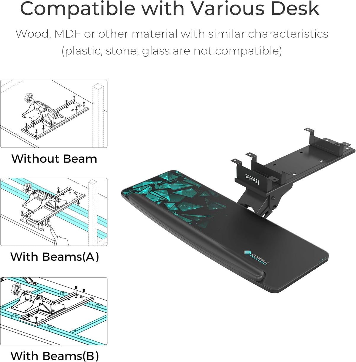 EUREKA ERGONOMIC Height Adjustable Mouse & Keyboard Tray Under Desk, 28x1...