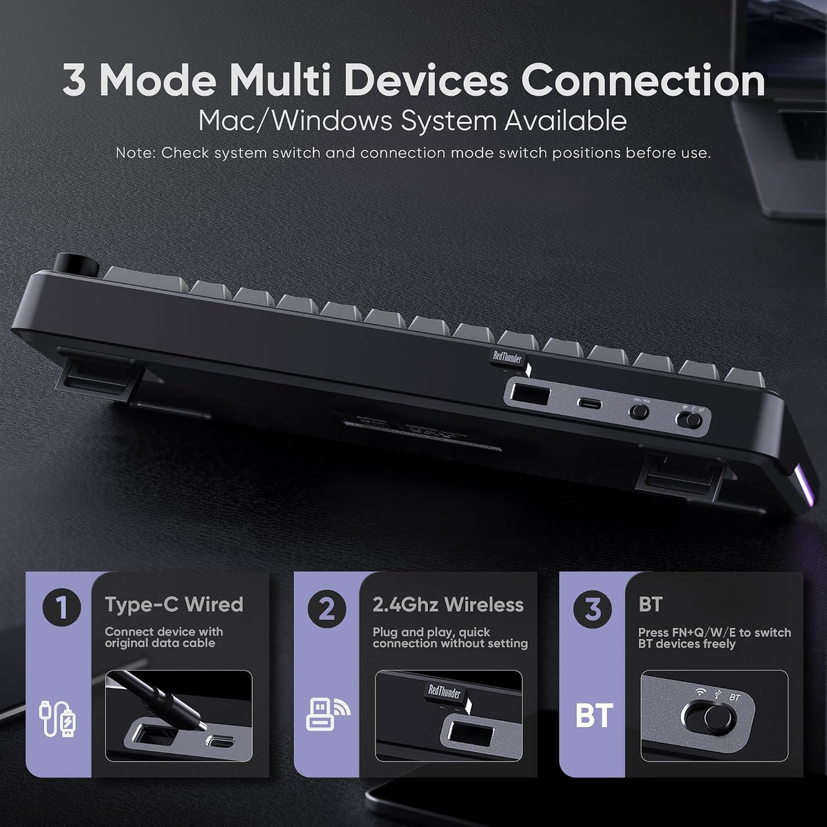 RedThunder K65 Wireless Mechanical Gaming Keyboard, Trip-Modes Connection, Ga...