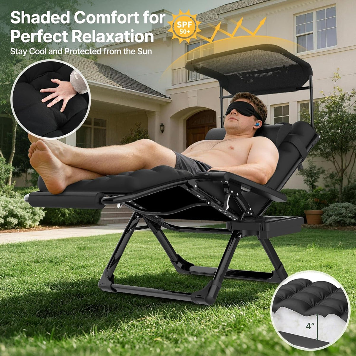 Suteck Zero Gravity Chair with Canopy,33In XXL Oversized Lounge Chairs