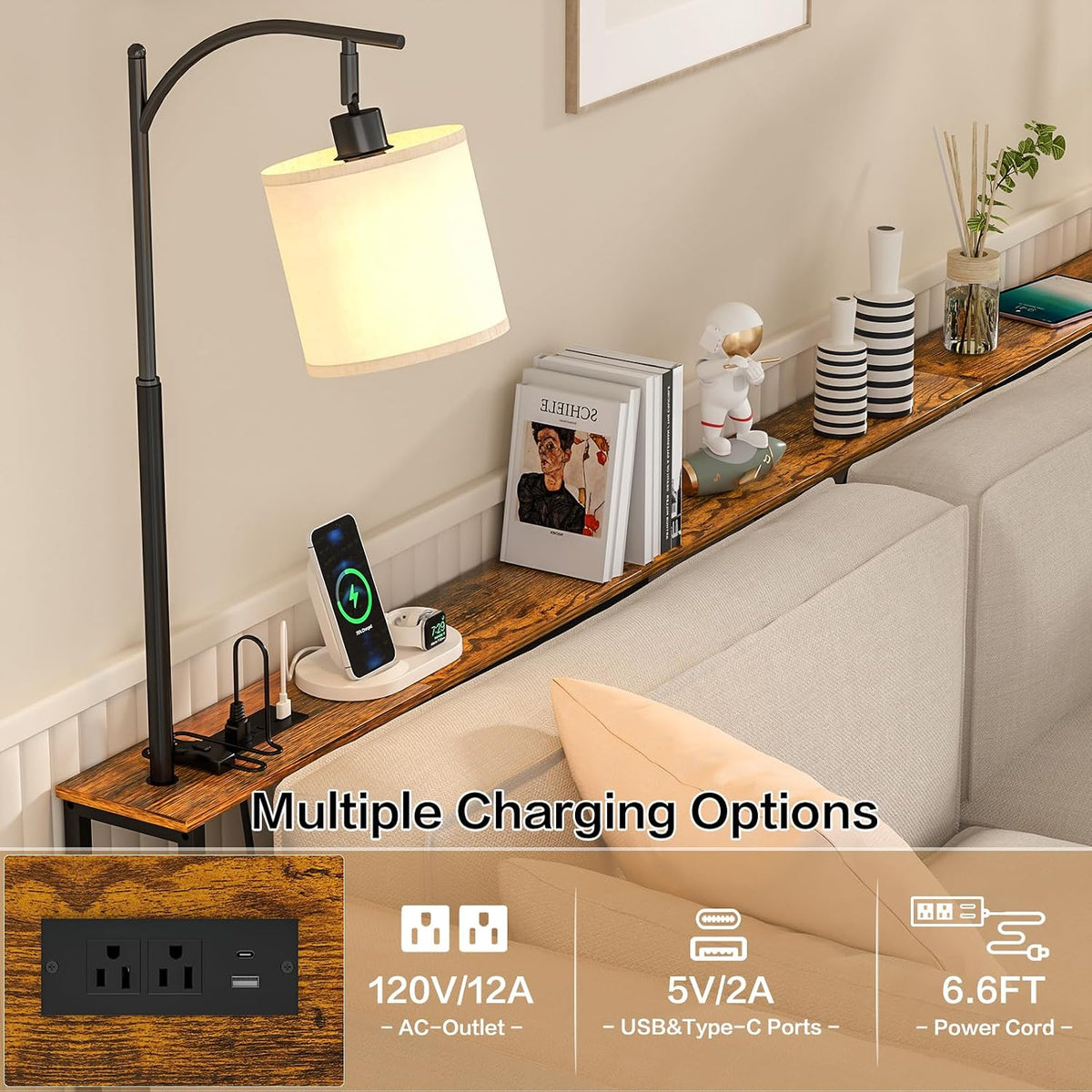 keomaisyto Skinny Sofa Table with Outlet & 3-Color Light, Console Table