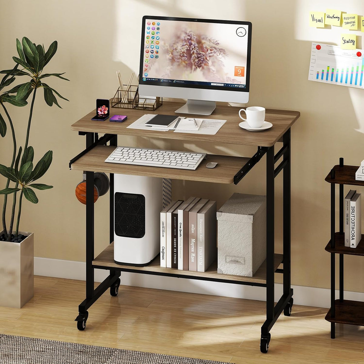 Tangkula Rolling Computer Desk Cart with Keyboard Tray, Mobile Portable Lapto...