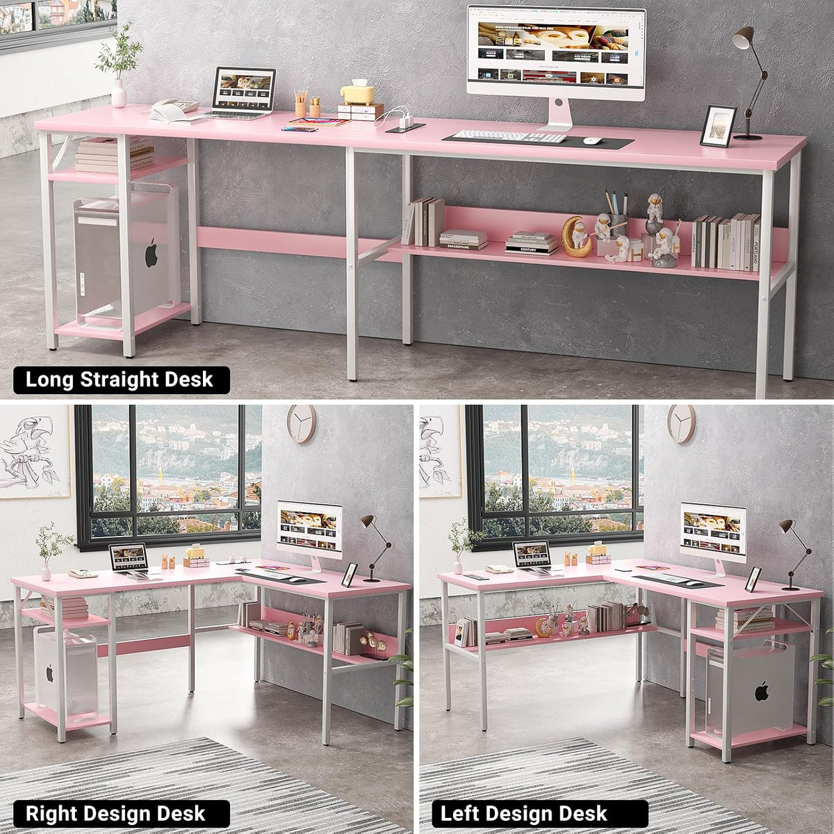 Unikito Reversible L Shaped Desk with Magic Power Outlets and USB Charging Po...