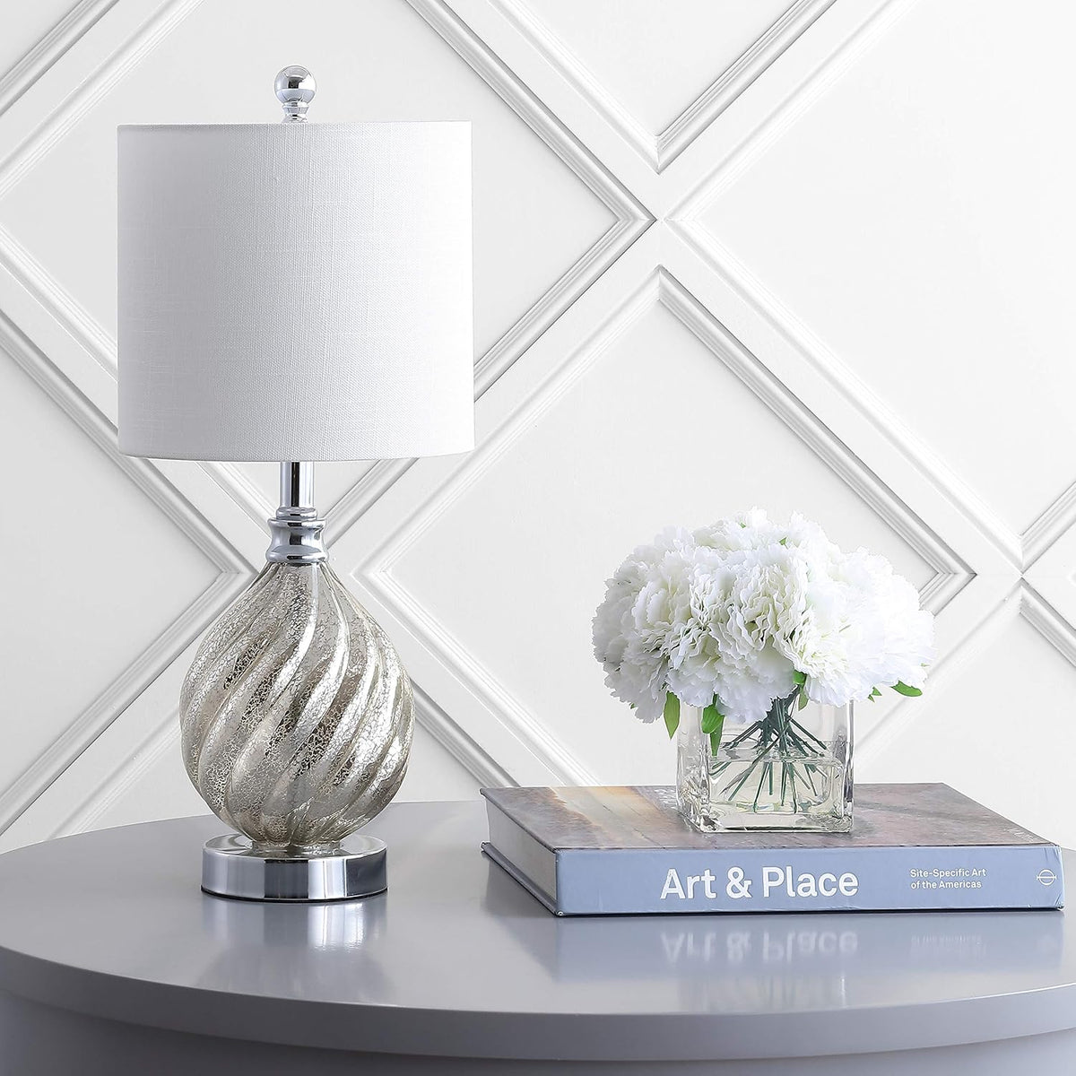 JONATHAN Y Lawrence Textured Table Lamp 20.5" Glass Metal, Mercury Silver