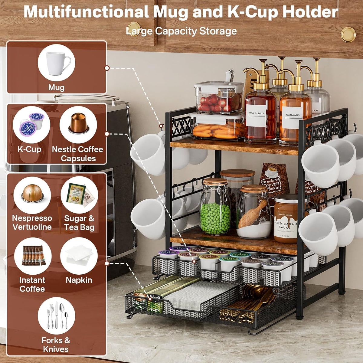 Plaviya Coffee Bar Organizer Coffee Station K Cup Holder for Countertop