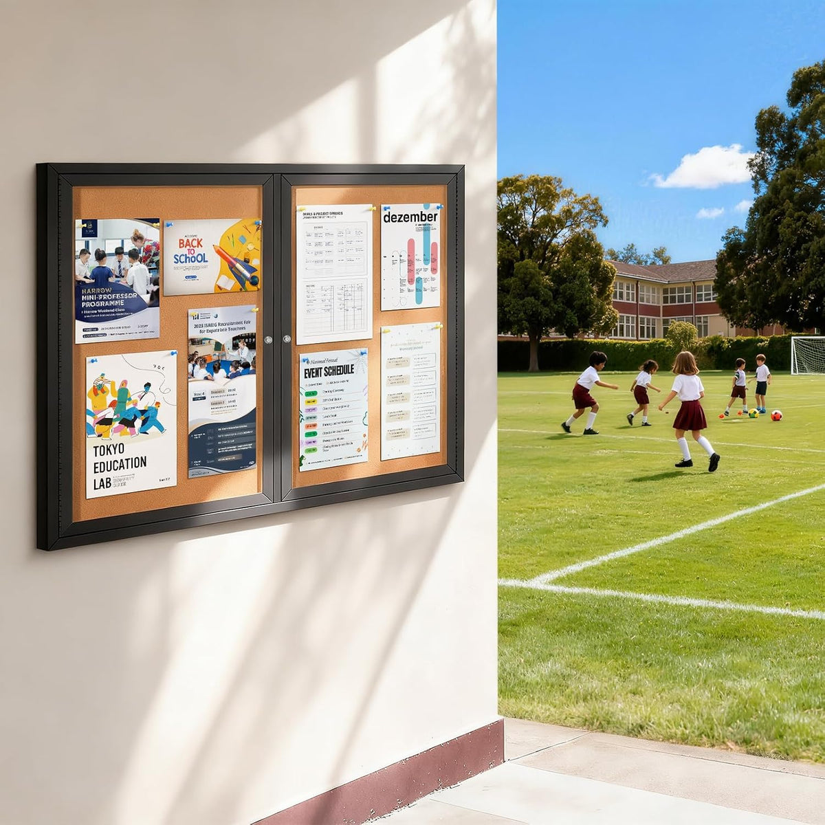 43x31 in Enclosed Bulletin Board Outdoor Cork Board Display Case, Black