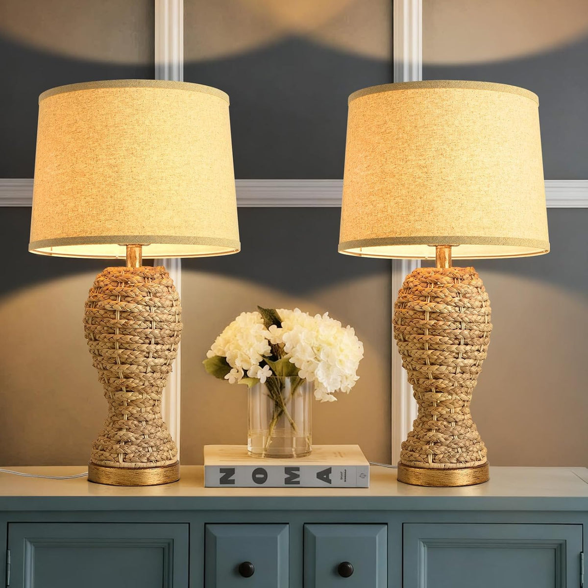 24.4" Boho Table Lamps for Living Room, Bedside Lamp for Nightstands, Ra...