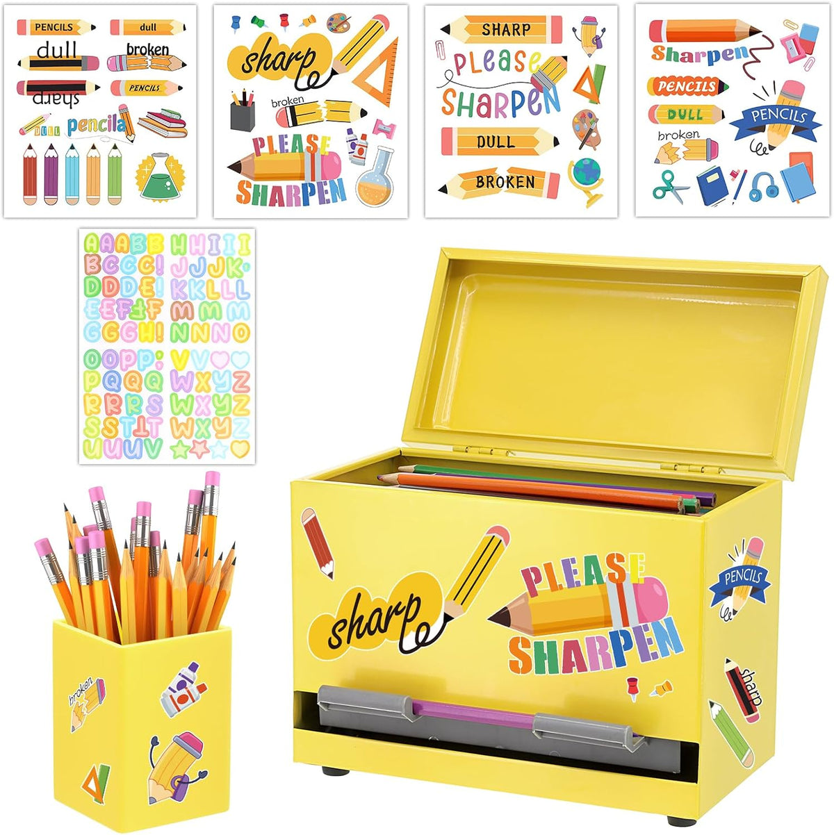 Pencil Dispenser for Classroom & Pencil Holder for Desk with 5 PCS Stickers
