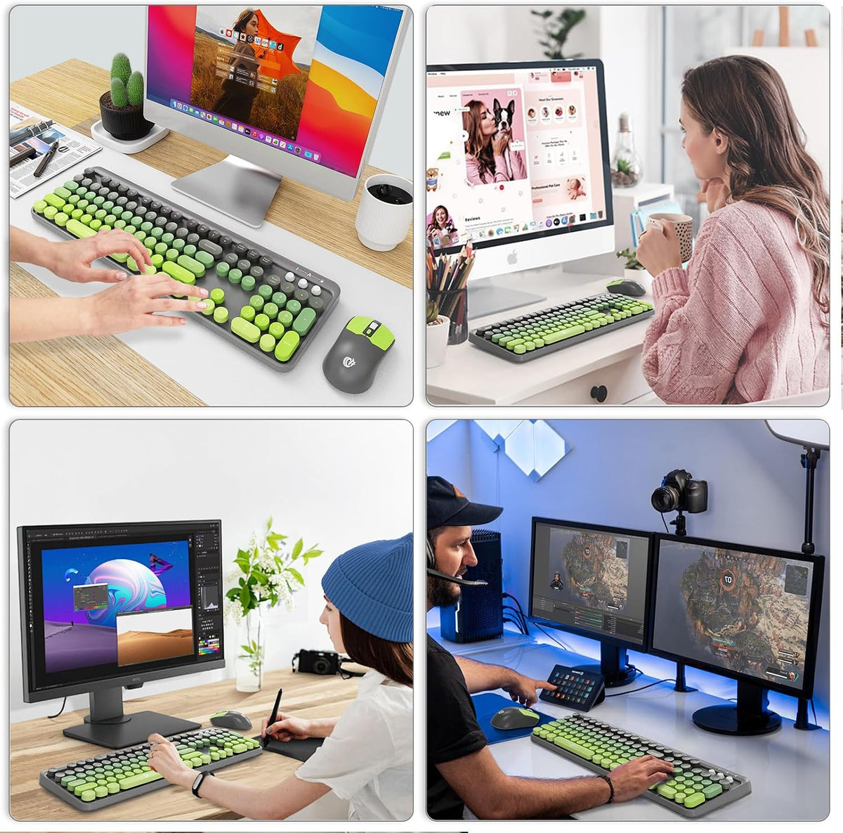 FOPETT Wireless Keyboard and Mouse Combo - 2.4G Full-Sized Cute Colorful Mous...