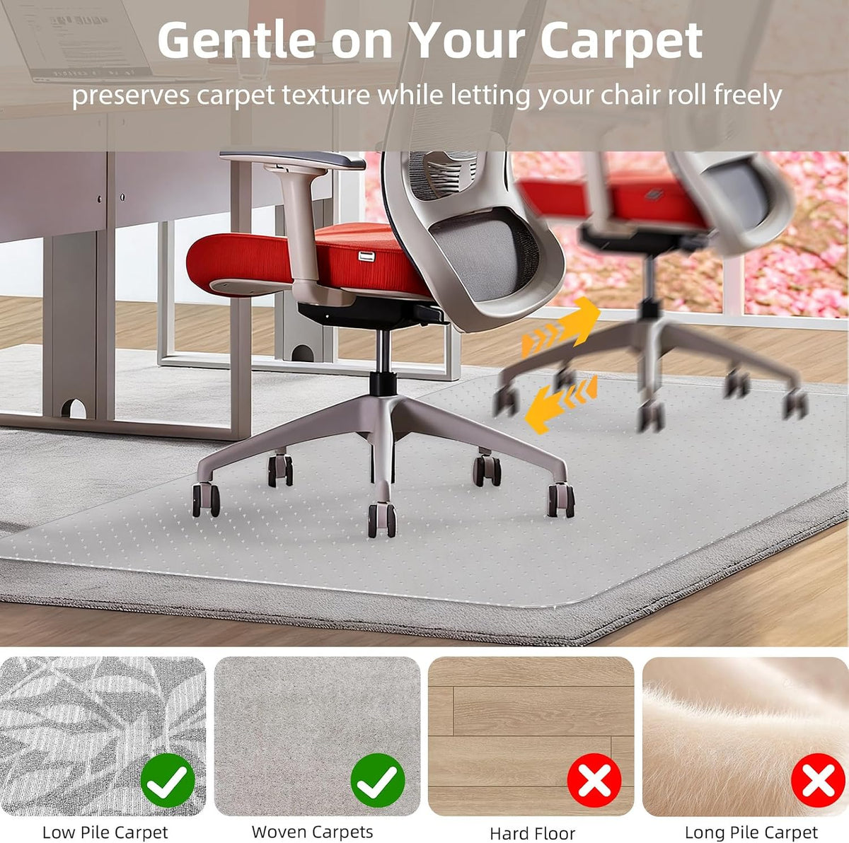 Office Chair Mat for Carpet - 36x48 Inch Plastic Computer Desk Floor Protecto...