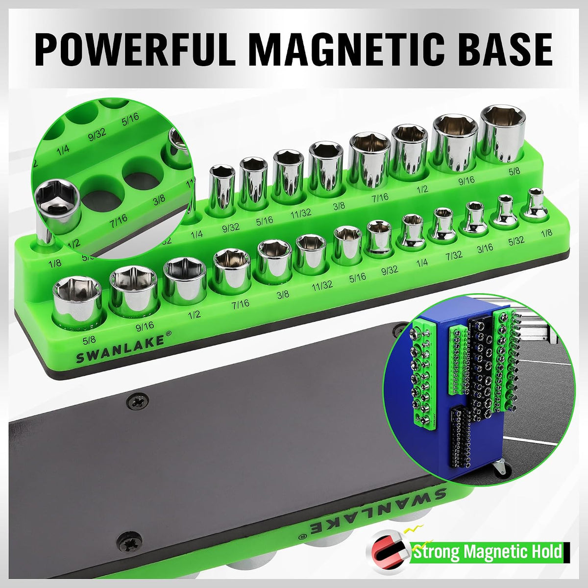 Magnetic Socket Organizer Set, 6-piece 1/4", 3/8", 1/2" SAE &a...