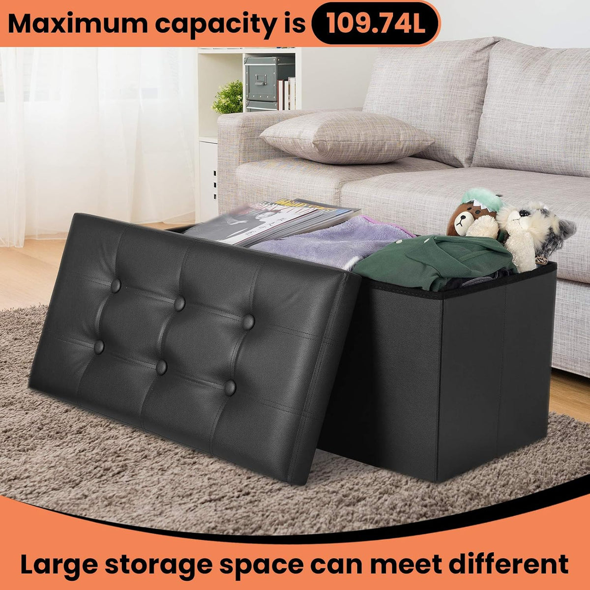 COSYLAND Ottoman Bench with Storage - 30x15x15in Folding Leather Ottoman, Rec...
