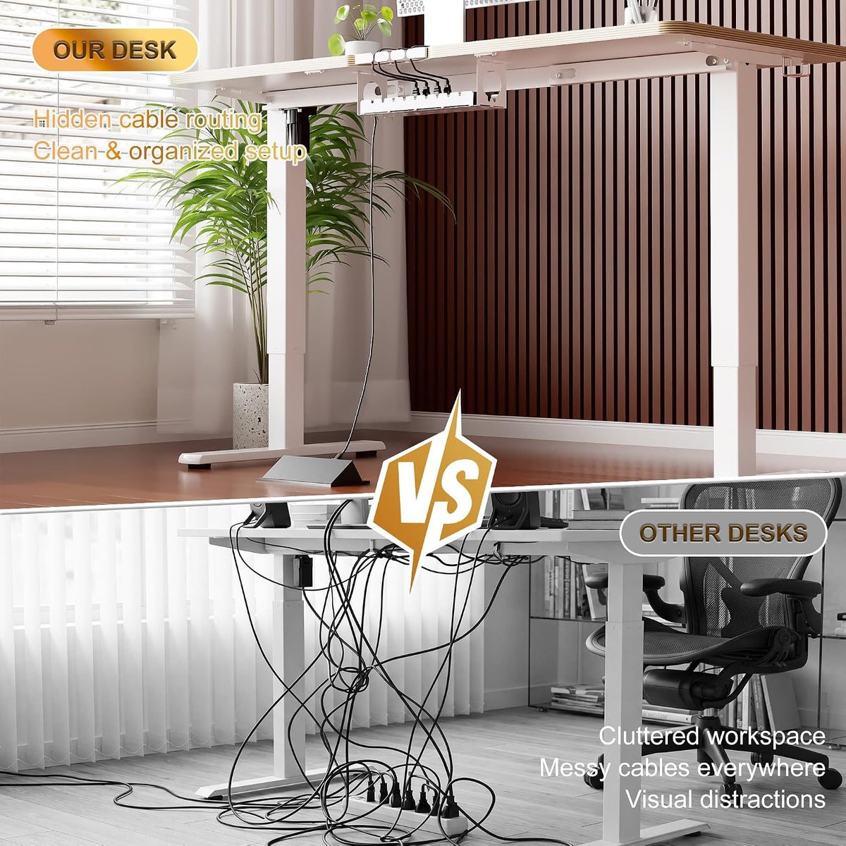 55 Inch Standing Desk with USB-C Port, Cable Management, White