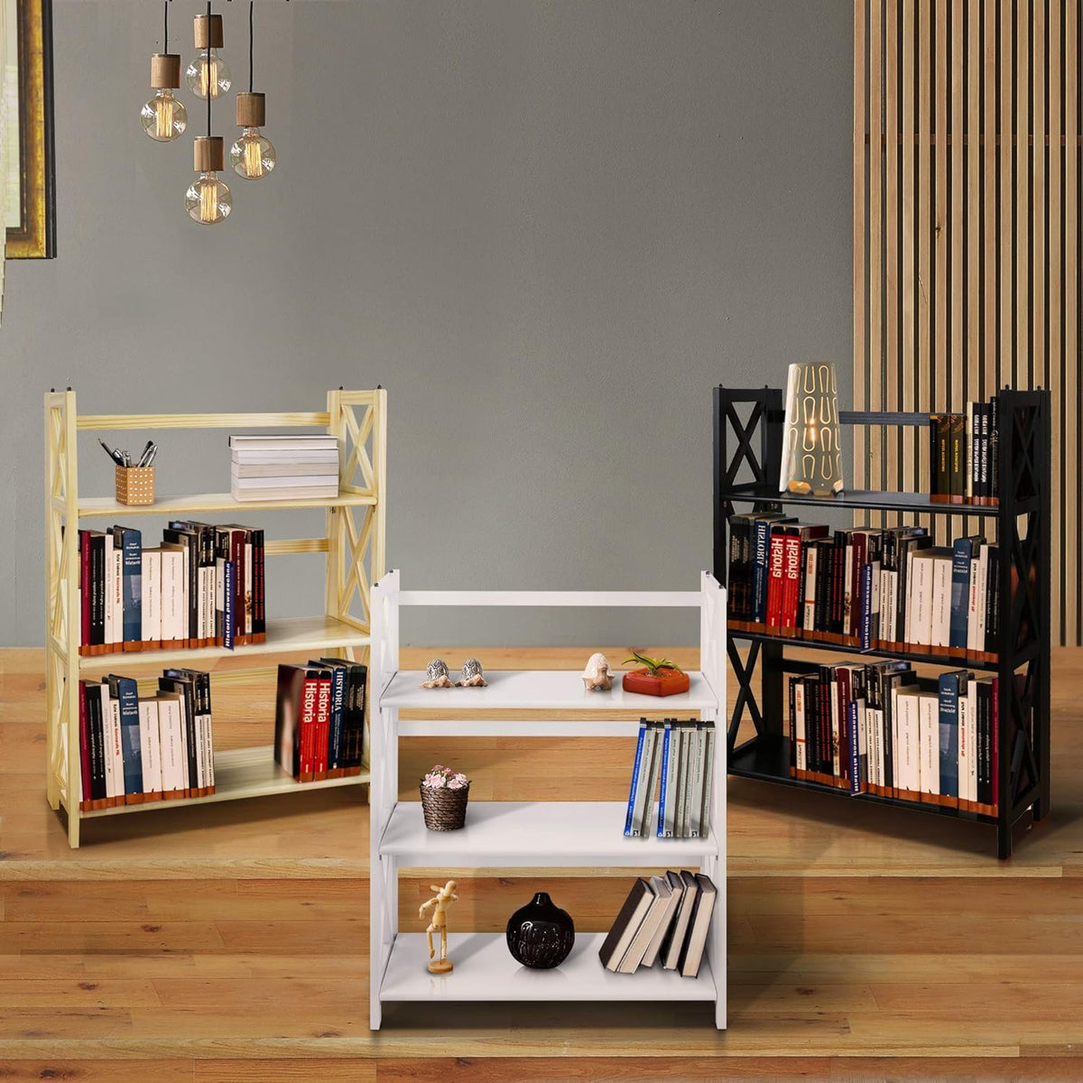 Casual Home Montego 3-Shelf Folding Bookcase, Natural , 27.5" Wide