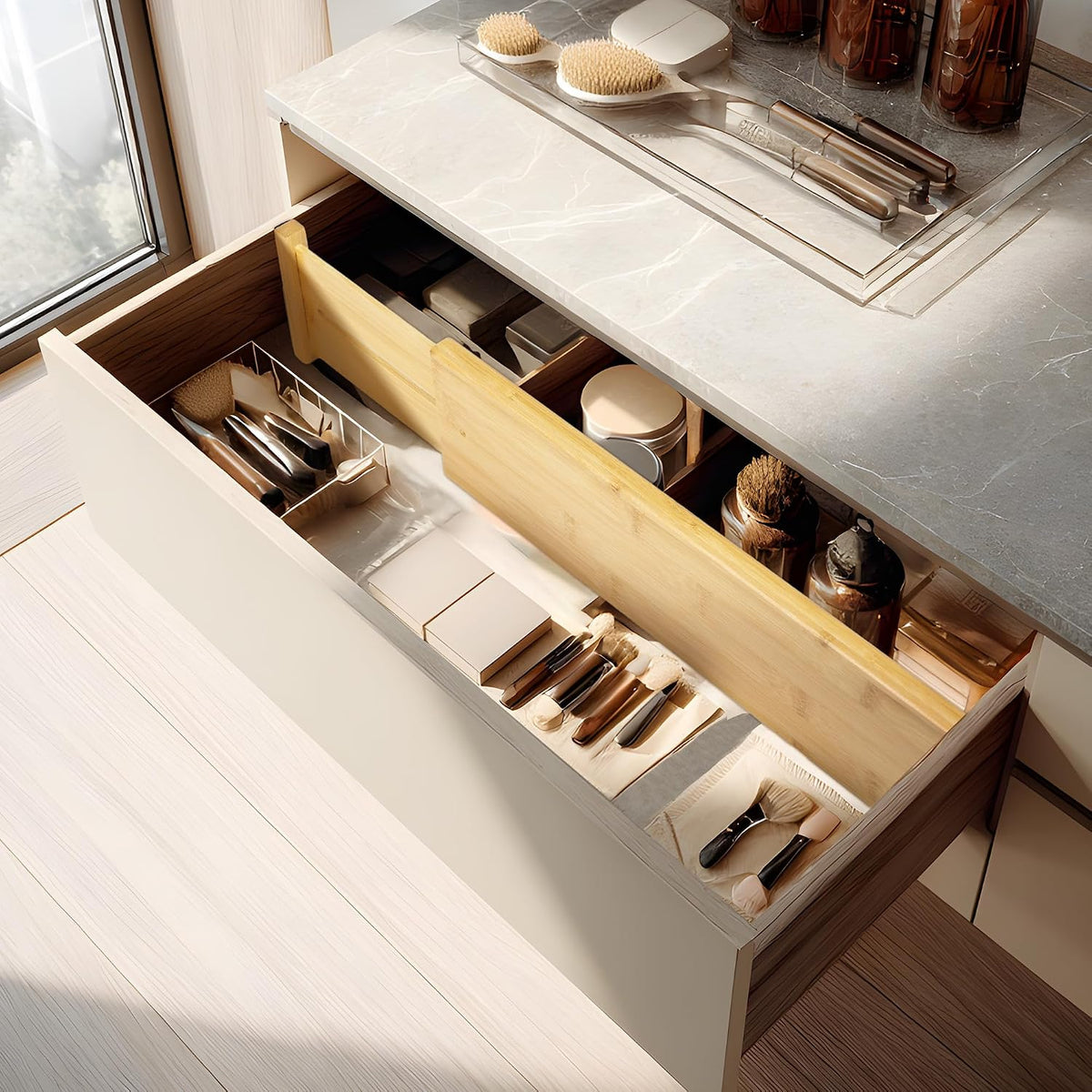 VaeFae 3 Pack Bamboo Drawer Dividers, 4" High Adjustable 16.6" - 21...