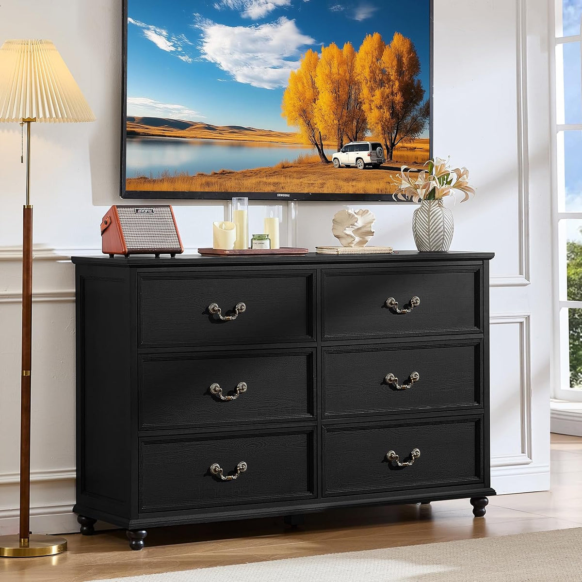 Joaxswe Farmhouse 6 Drawers Dresser for Bedroom, Vintage 54" Wide Chest ...