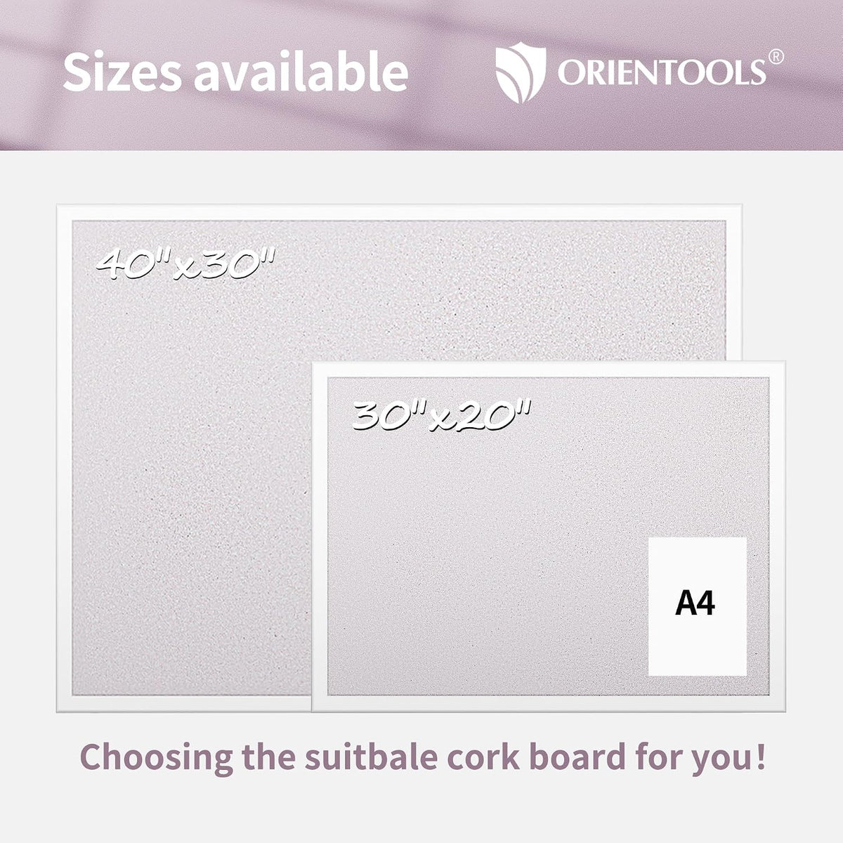 ORIENTOOLS 30x40 White Cork Board, Wooden Frame, Hanging Pin for Office