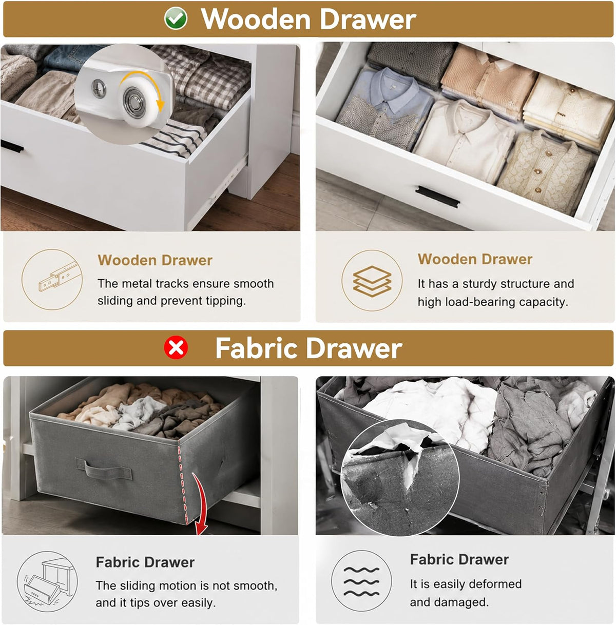 GEPELCN Tall Dresser for Bedroom Wooden 6 Drawer Dresser with Power Outlet Ch...
