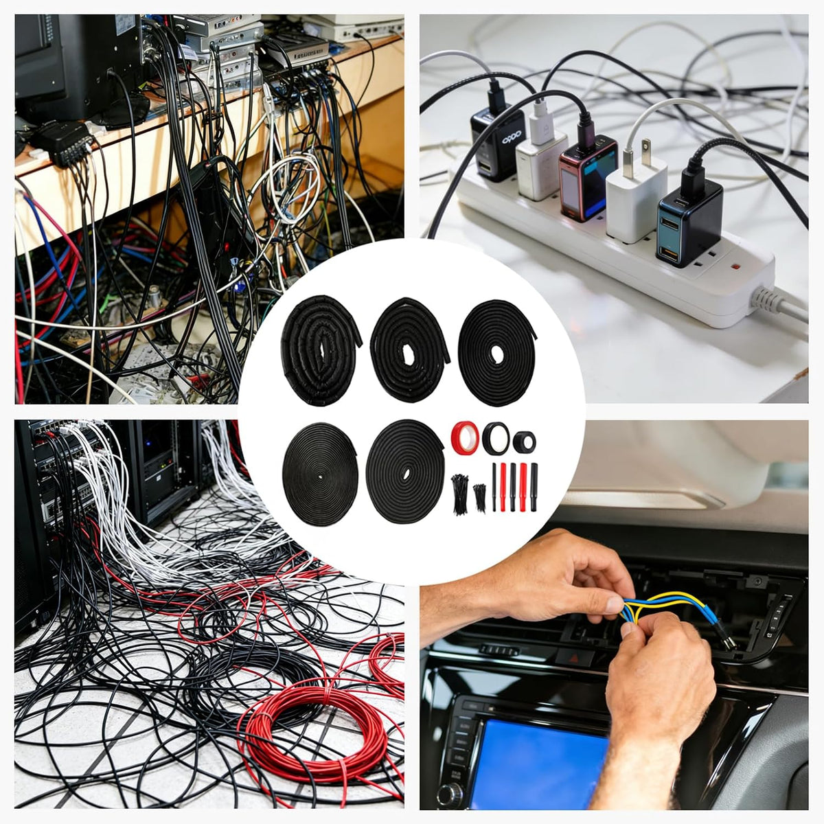 Split Wire Loom Kit for Cable Management, High Temperature Resistant Split Lo...