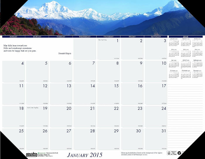 House of Doolittle 176 Mountains of the World Photographic Monthly Desk Pad Calendar, 22 x 17, 2015