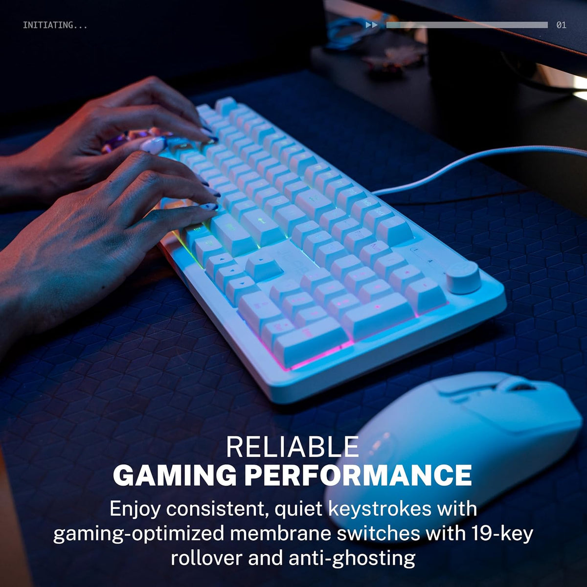JLab Nightfall Gaming Keyboard, Wired, RGB, 104 Keys, White