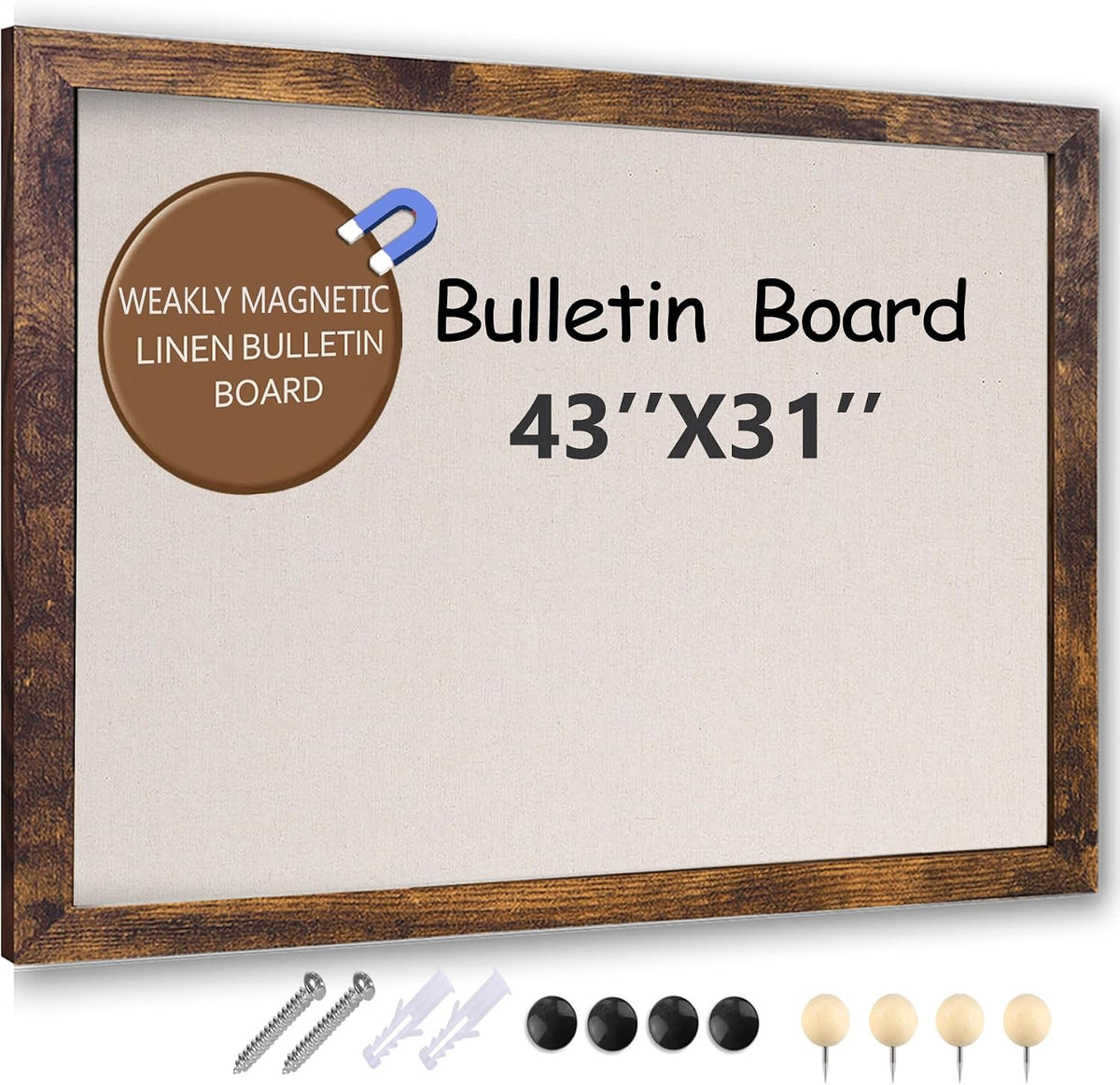 Large Magnetic Bulletin Board 43 x 31 Inch for Wall,Rustic Framed Cork Board ...