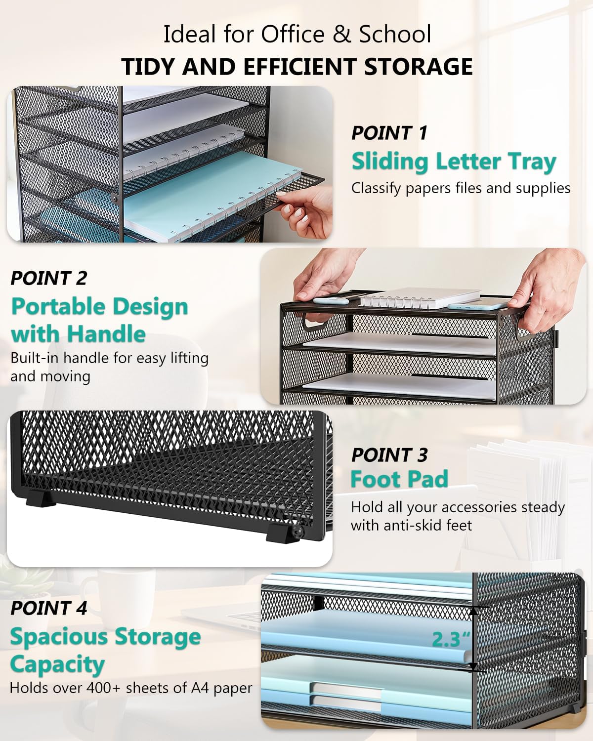 WALI Desk File Organizer, 8 Tier Desktop Paper Letter Tray Organizer with Han...