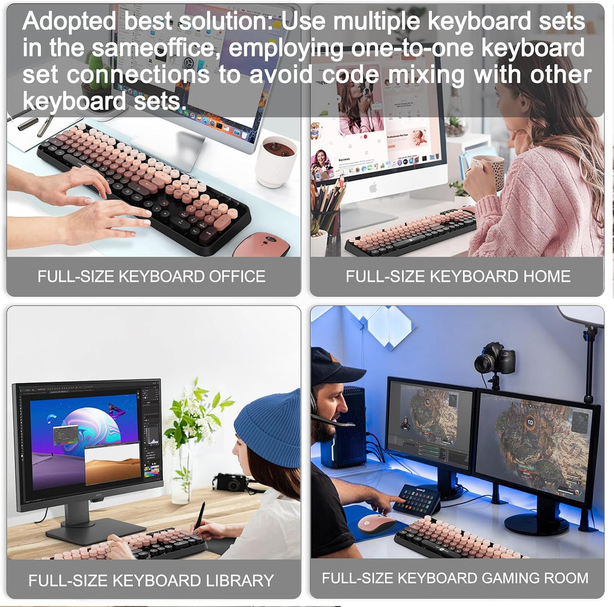 FOPETT Wireless Keyboard and Mouse Combo - 2.4G Full-Sized Cute Colorful Mous...