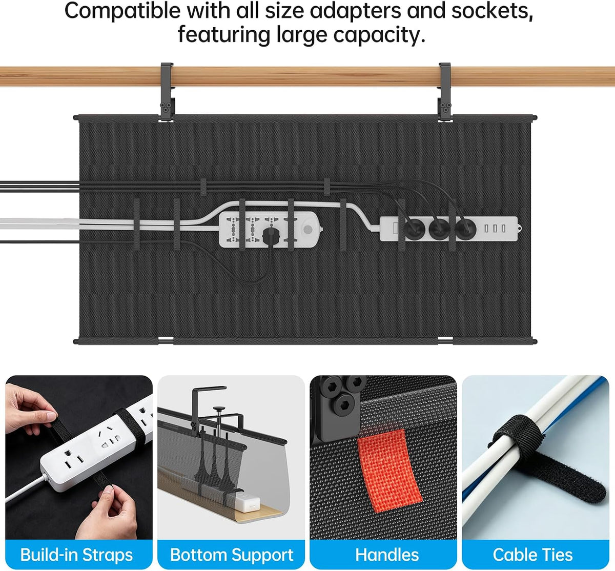 Heavy Duty No Drill Under Desk Cable Management Tray 28x5.5 inch