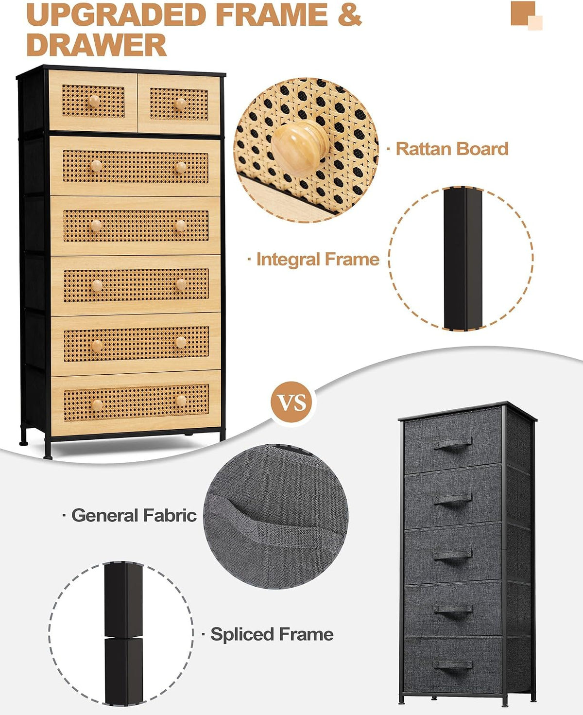 Crestlive Products Rattan Dresser Tall Storage Tower, Chests of Drawers, Easy...