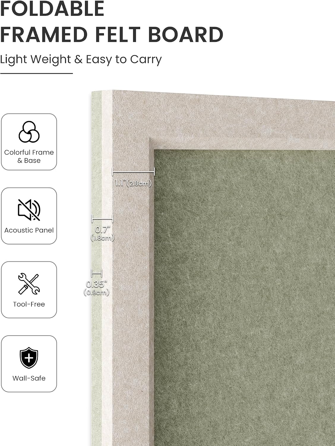 Fluxynara Framed Felt Bulletin Board, 47.2" x 35.4", Sage
