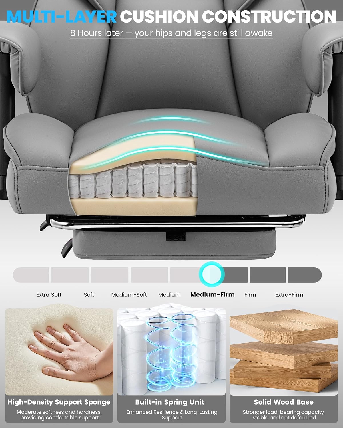 Office Chair, Big and Tall Executive Chair with Adjustable Lumbar Support
