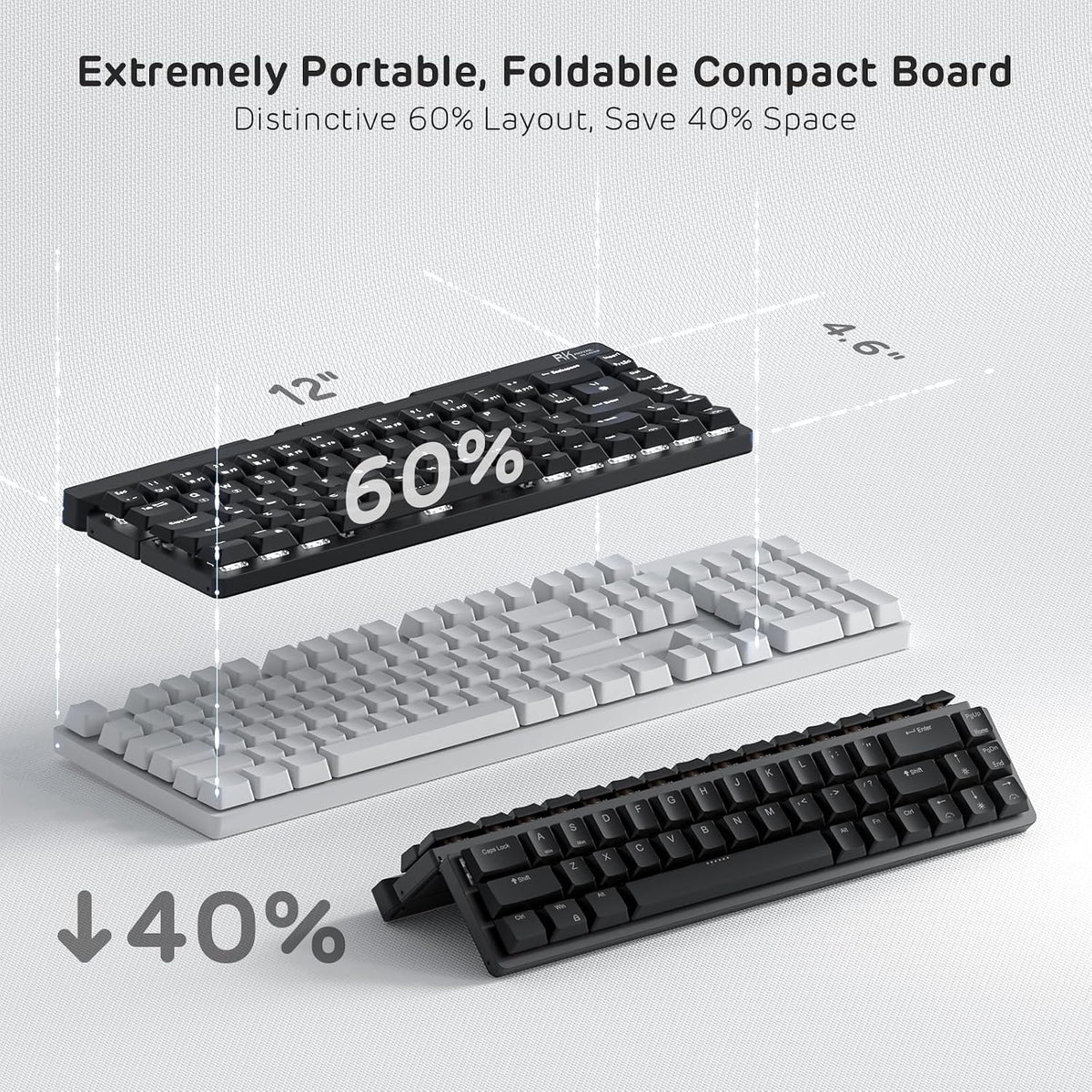 RK ROYAL KLUDGE F68 60% Foldable Low Profile Wireless Mechanical Keyboard
