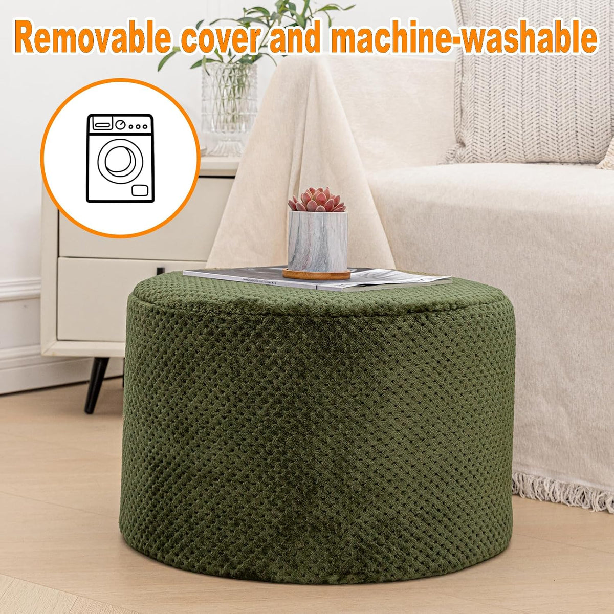 20"x14" Round Foam Stuffed Pouf Ottoman, Under Desk Footrest,Deep G...
