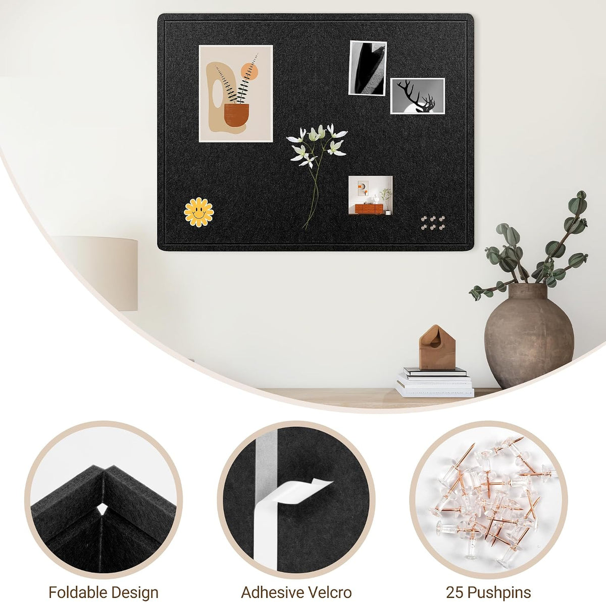 AKTOP Foldable Felt Bulletin Board for Wall, 48x36 inches, Black