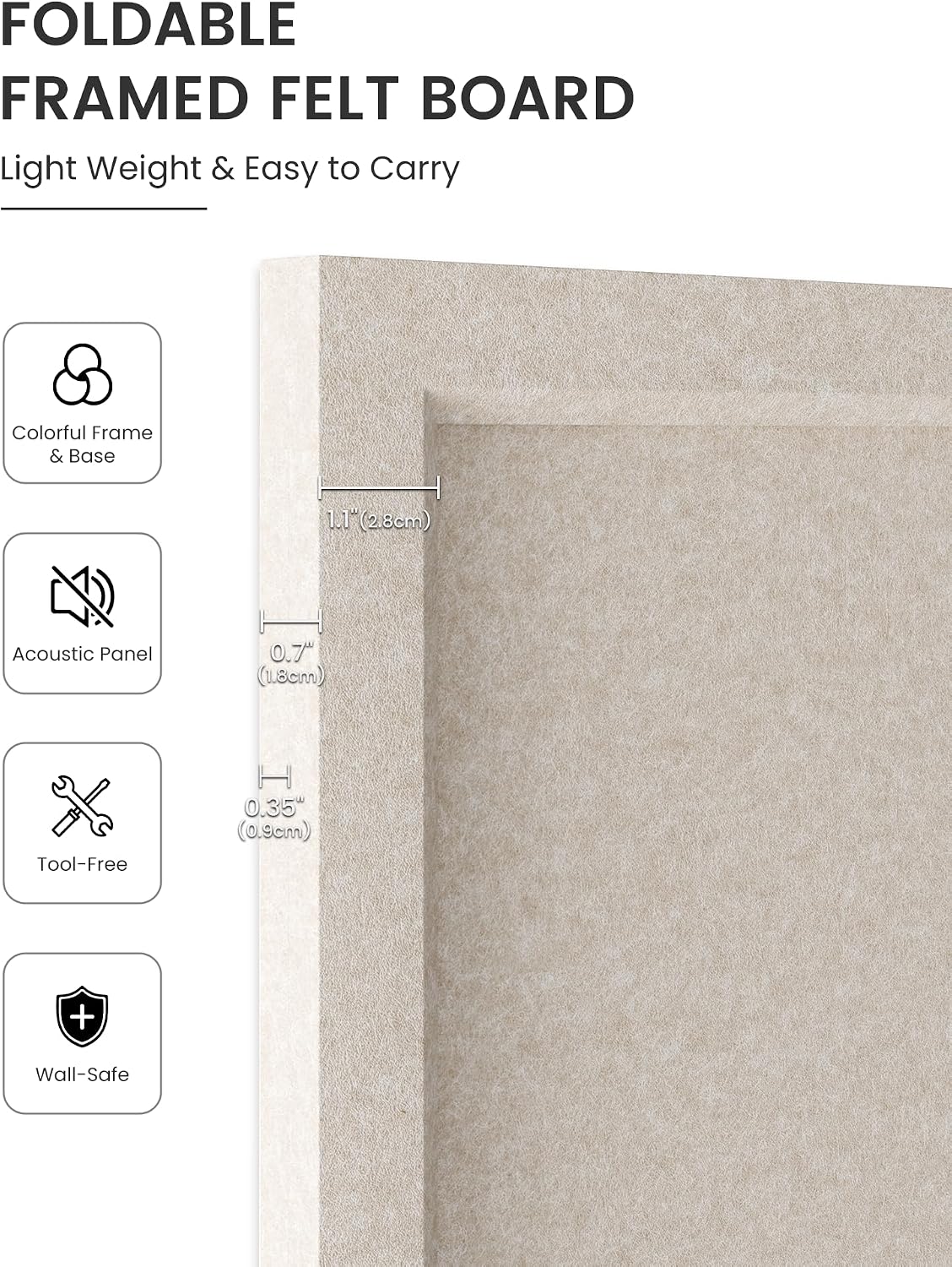 Fluxynara Framed Felt Bulletin Board, 35.4" x 23.6", Oatmeal