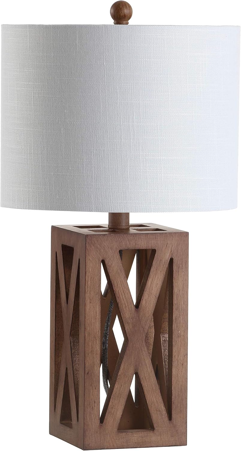 JONATHAN Y Stewart Rustic Wood Bedside Table Lamp 21.5", Brown