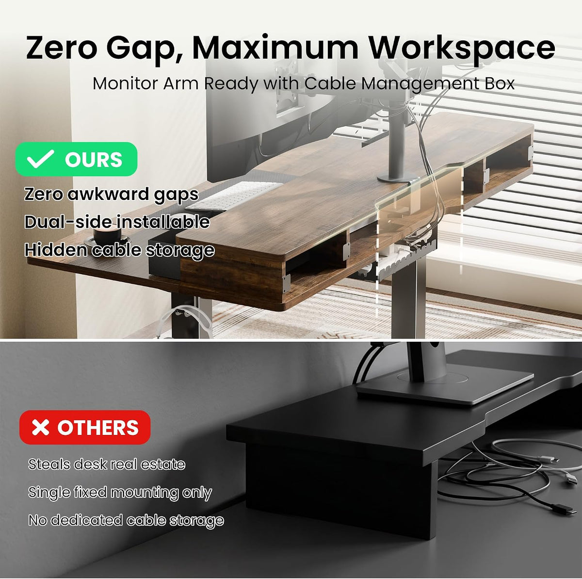 Realbear 48x24 Inch Electric Standing Desk with Drawers, Rustic Walnut