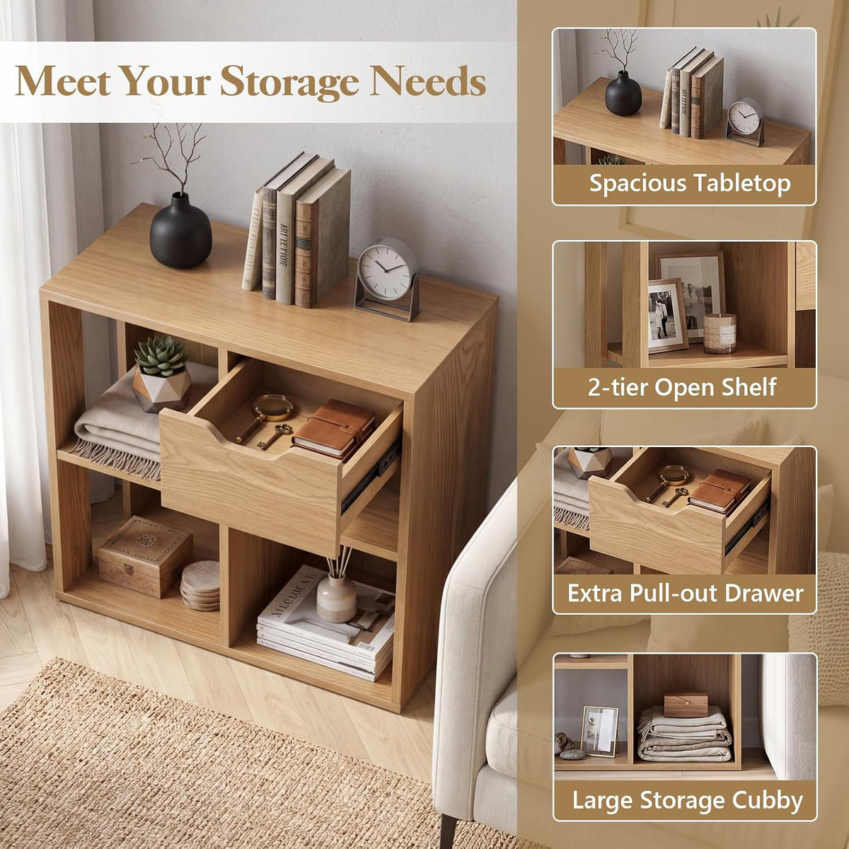 GIANTEX 3 Cube Bookcase with Drawer, 2 Tier Bookshelf for Small Space, Modern...
