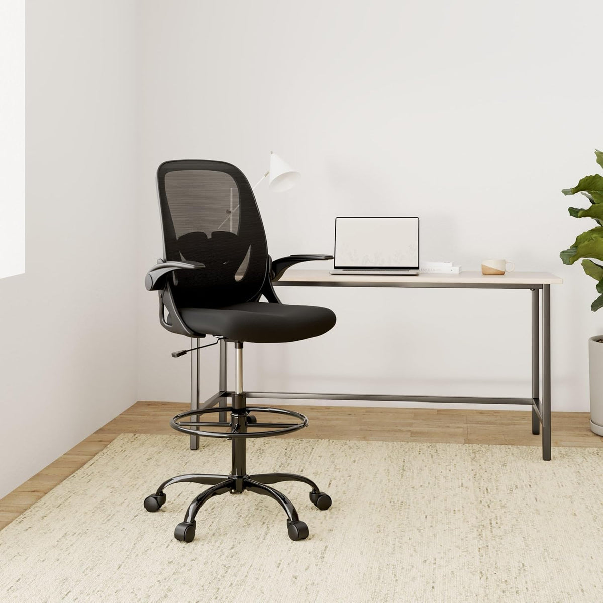 Primy Drafting Chair Tall Office Chair with Flip-up Armrests Executive Ergono...