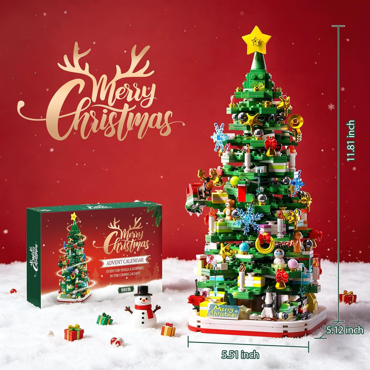 Advent Calendar 2026,Christmas Tree Building Kit with Lights,1083 Piece